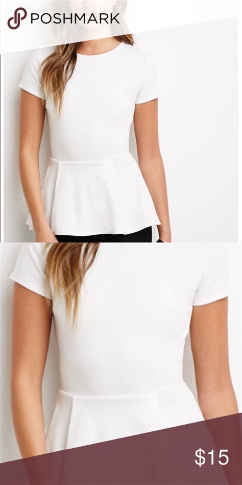 white peplum short sleeve top celine|macy's white peplum tops.